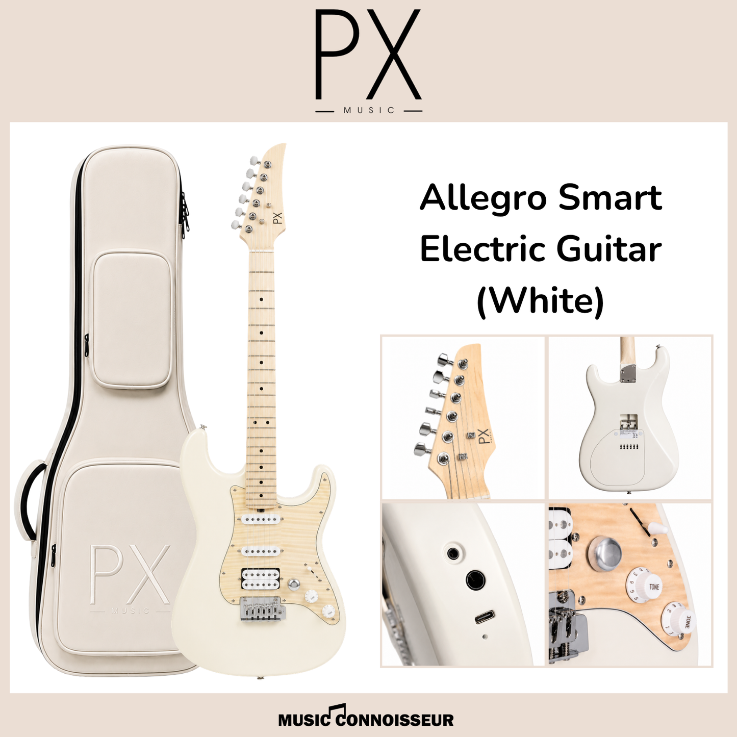 PX Allegro Smart Electric Guitar (White)