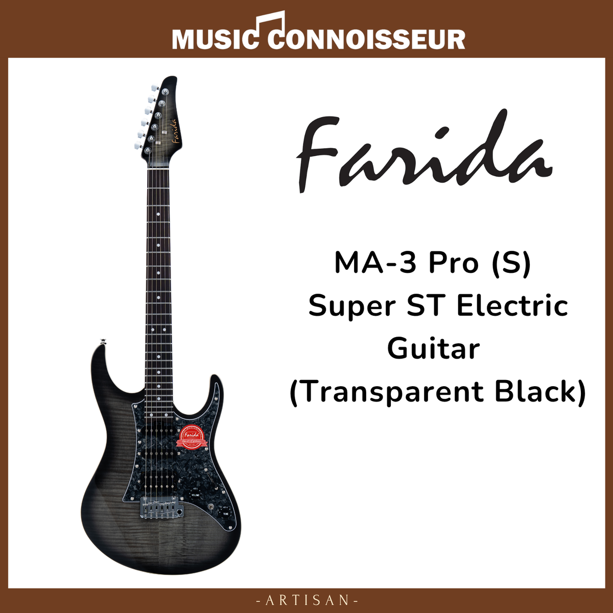 Farida MA-3 Pro (S) Super ST Electric Guitar (Transparent Black)