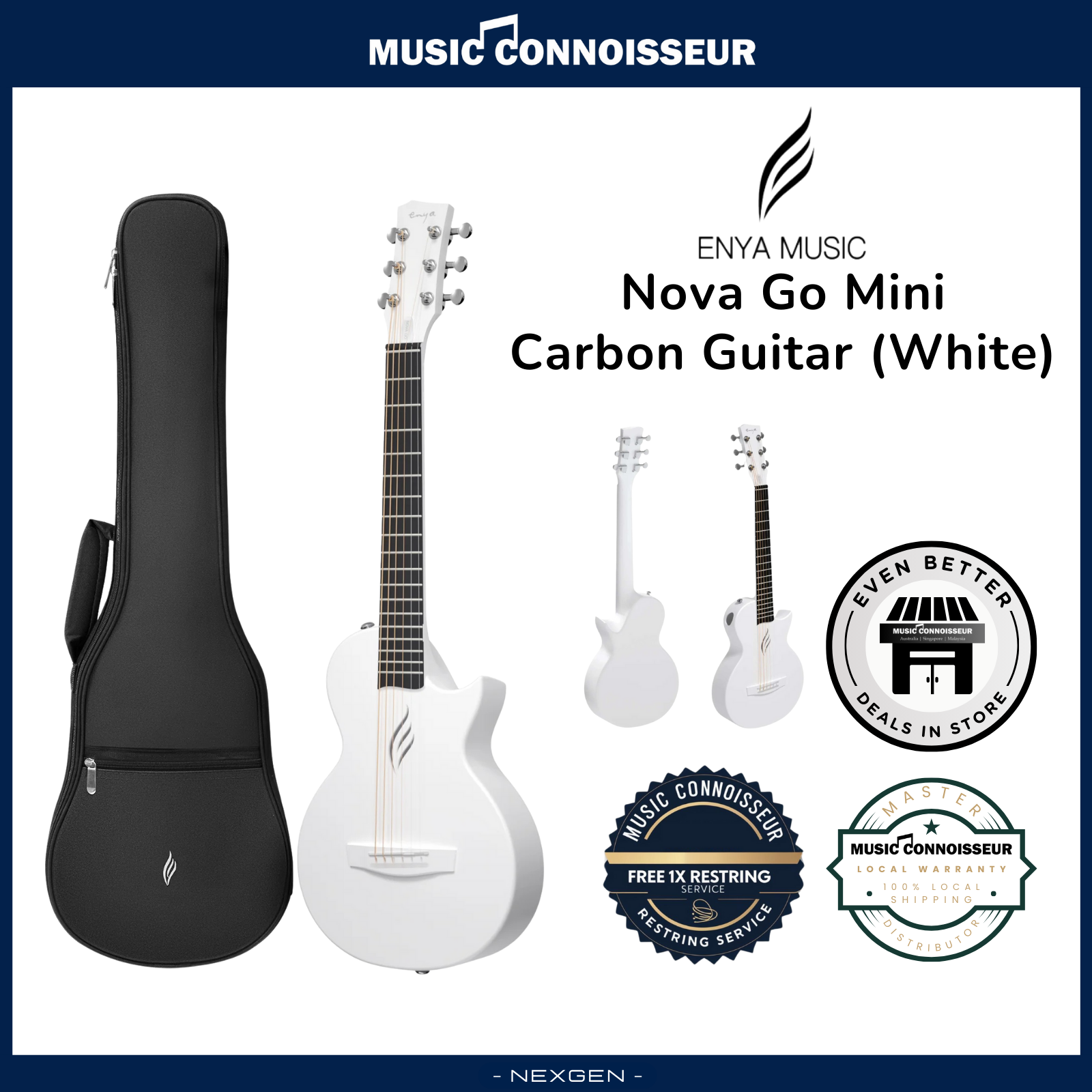 ENYA NOVA GO MINI Carbon Guitar (White) – Music Connoisseur Singapore ENYA NOVA GO MINI Carbon Guitar (White) – Music Connoisseur Singapore