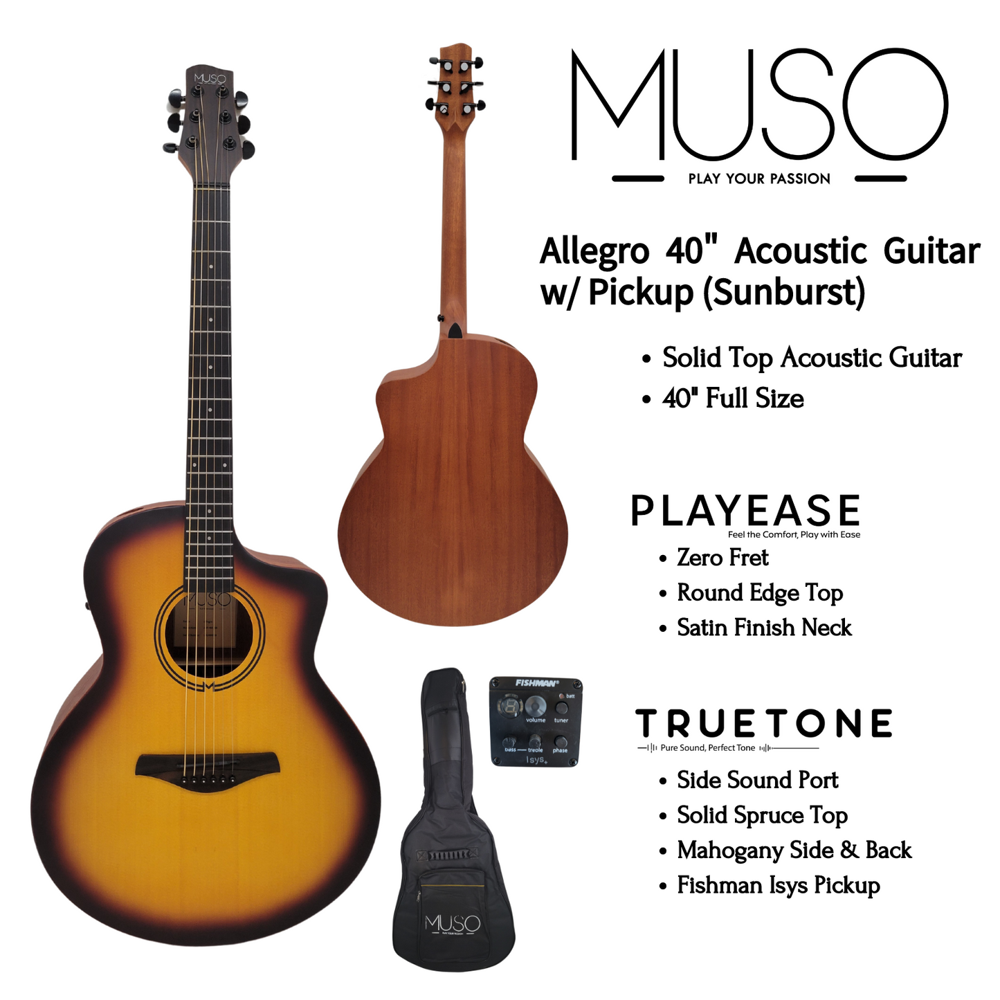 MUSO Allegro 40" Acoustic Guitar w/ Pickup (Sunburst)