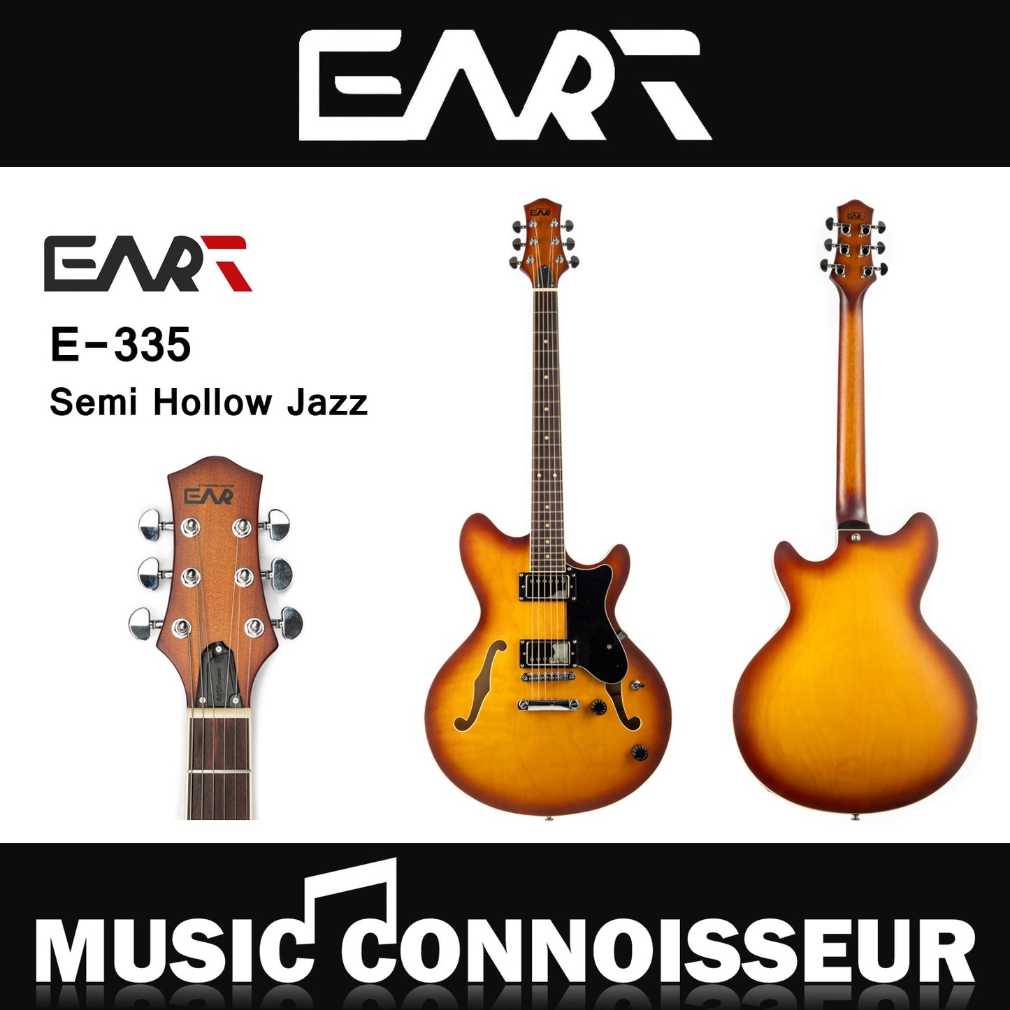 EART E-335 Semi Hollow Jazz Electric Guitar (Sunburst)