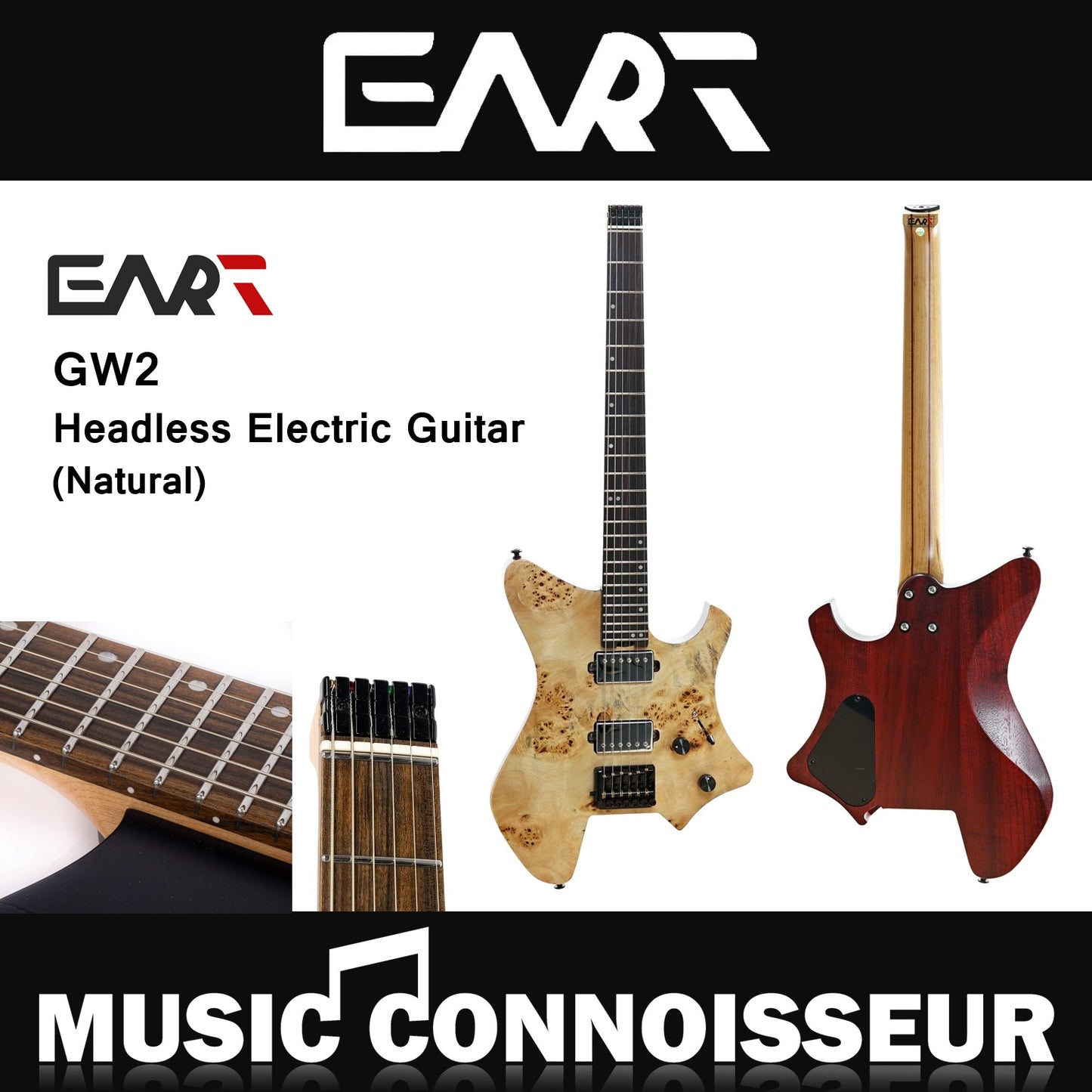 EART GW2 Headless Electric Guitar (Natural)
