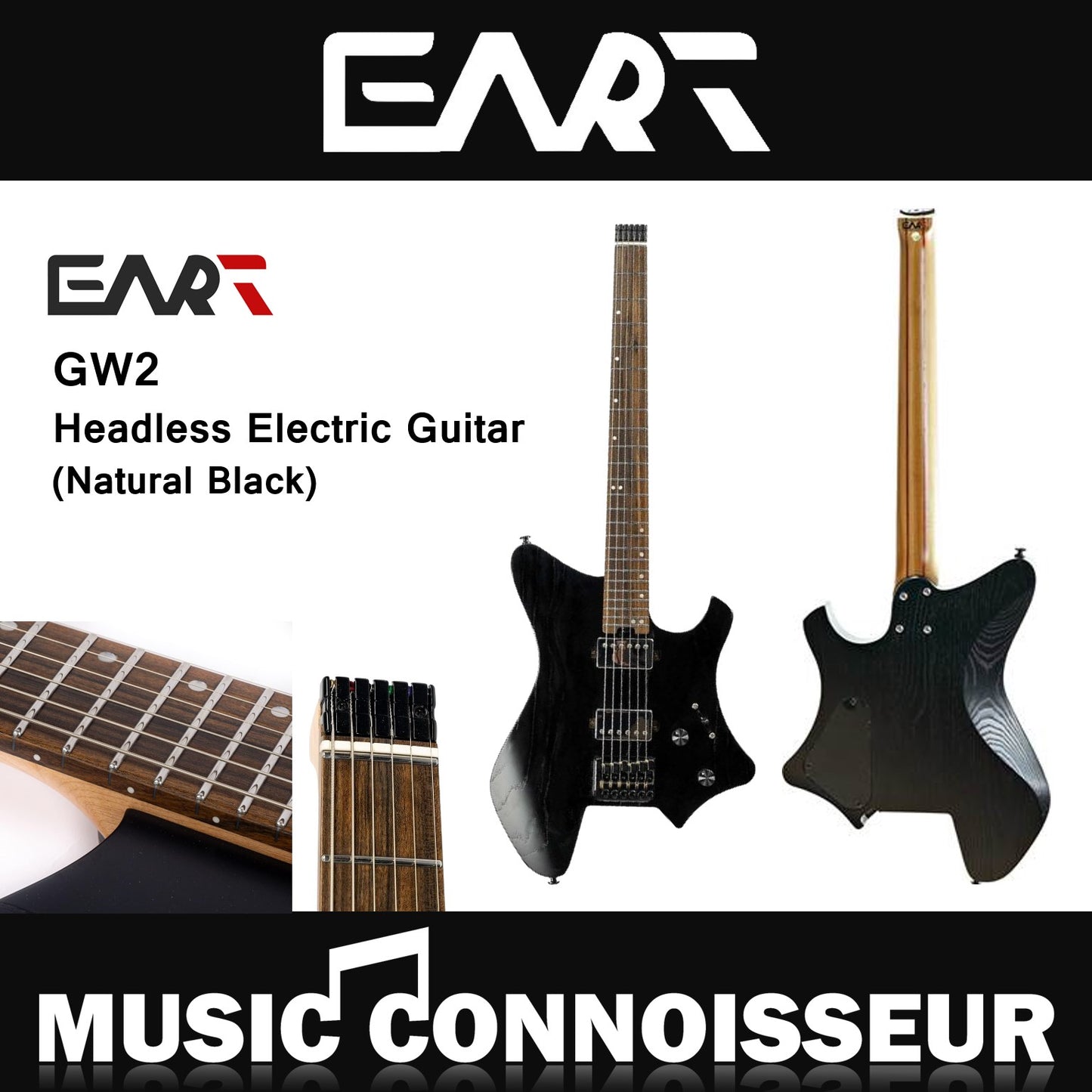 EART GW2 Headless Electric Guitar (Natural Black)