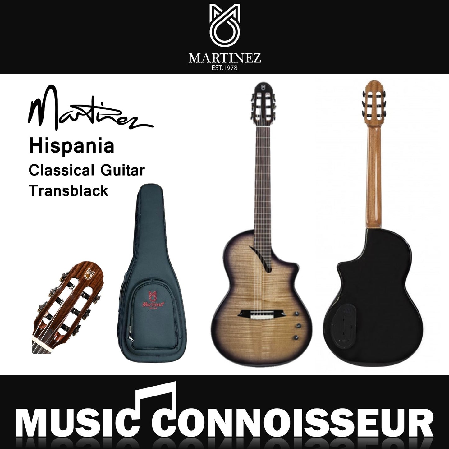 Martinez Hispania Classical Guitar TransBlack