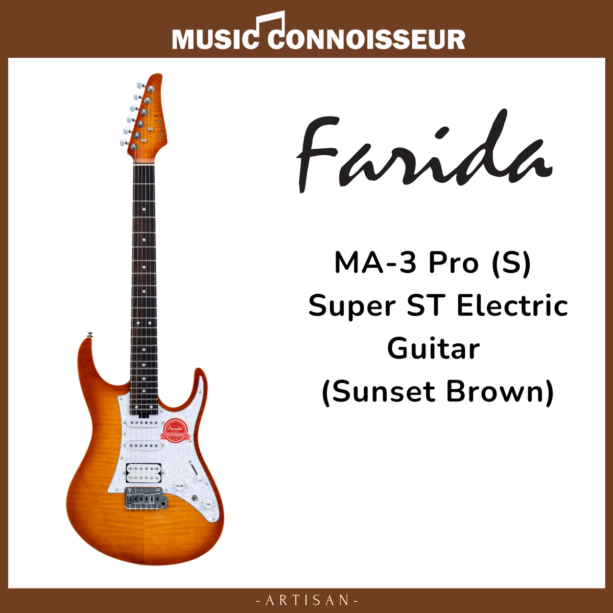 Farida MA-3 Pro (S) Super ST Electric Guitar (Sunset Brown)