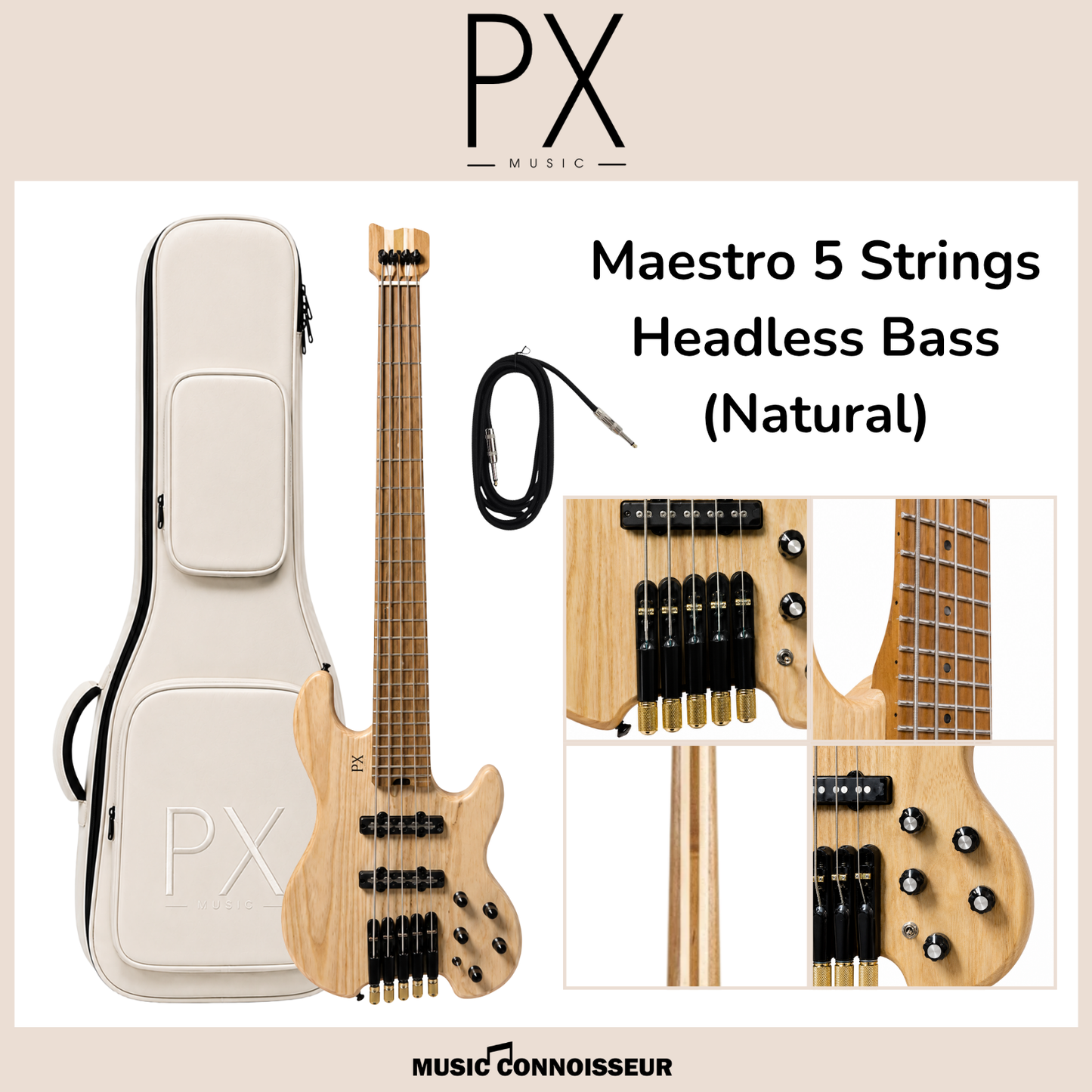 PX Maestro 5 Strings Headless Bass (Natural)