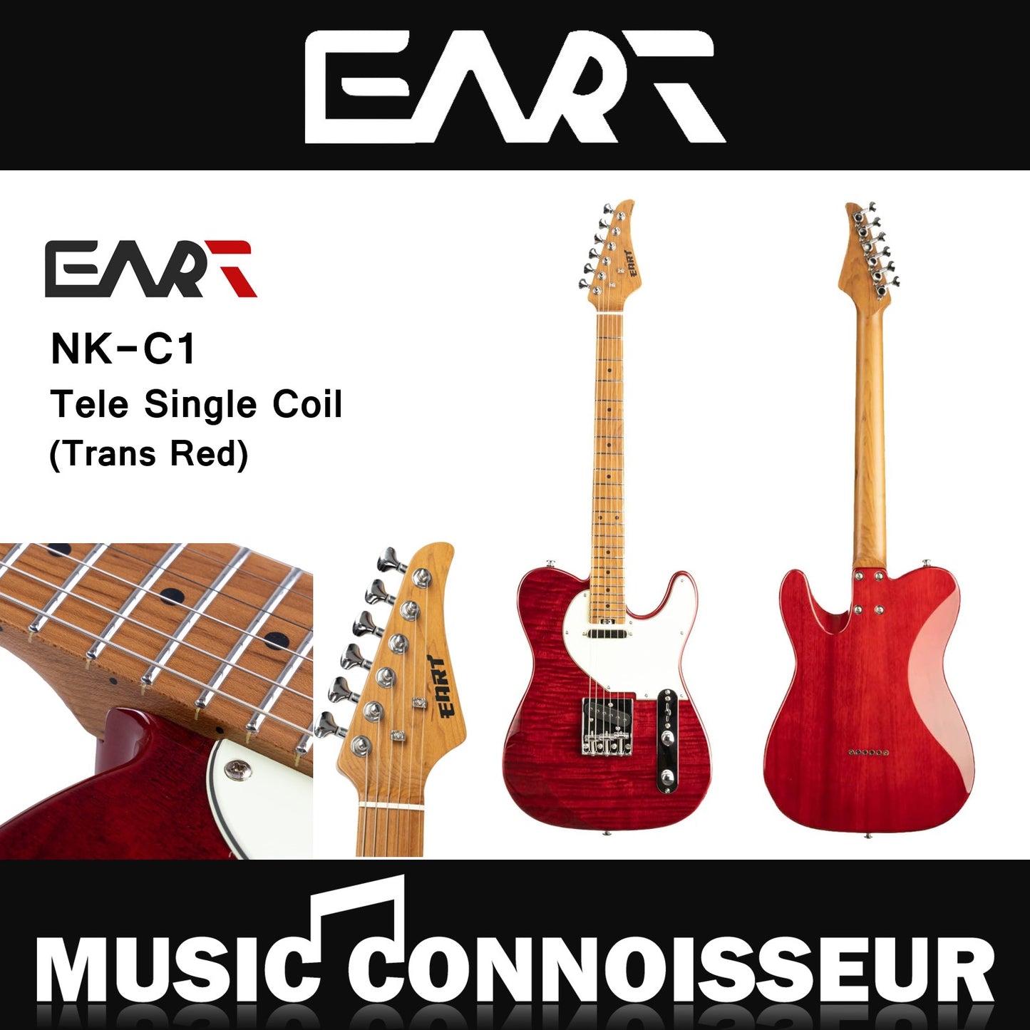EART NK-C1 Tele Single Coil Electric Guitar (Trans Red)