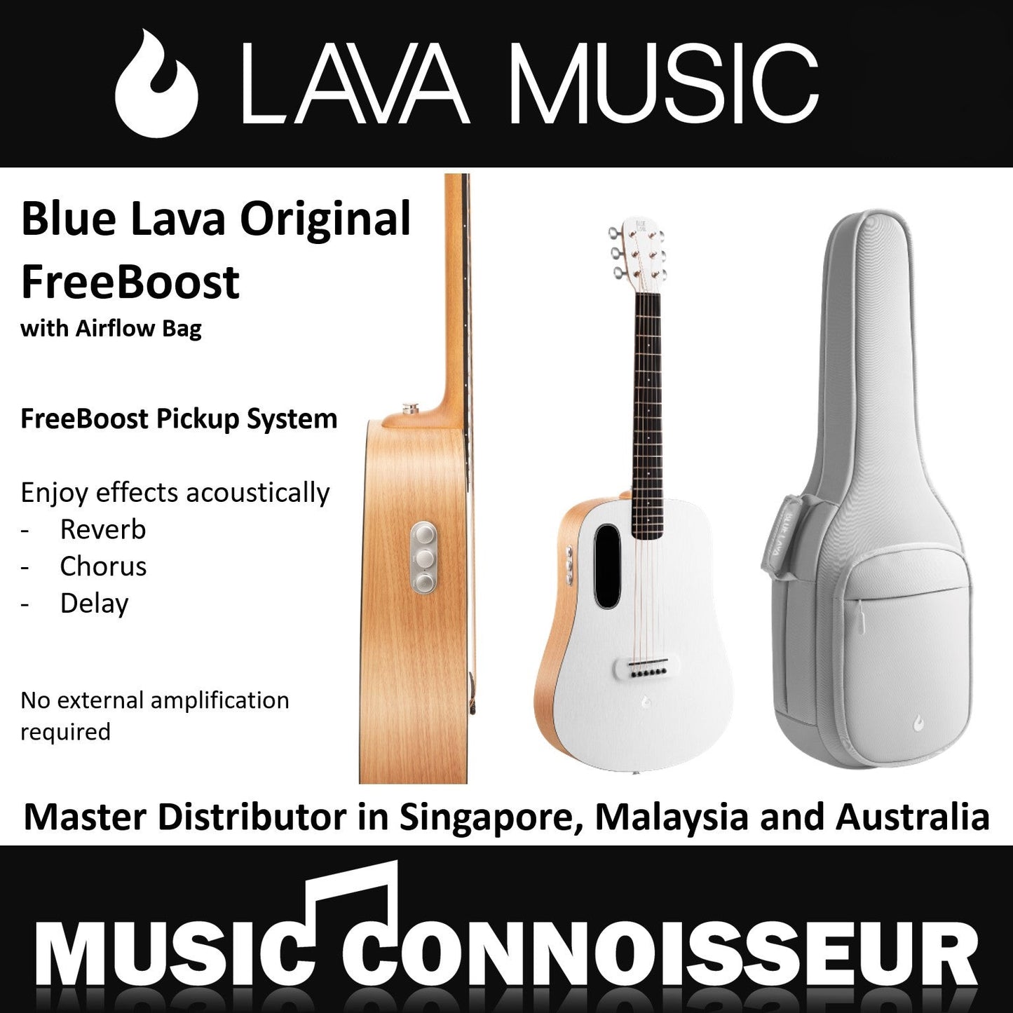 Blue Lava Original Acoustic Guitar with FreeBoost (Walnut / Frost White)