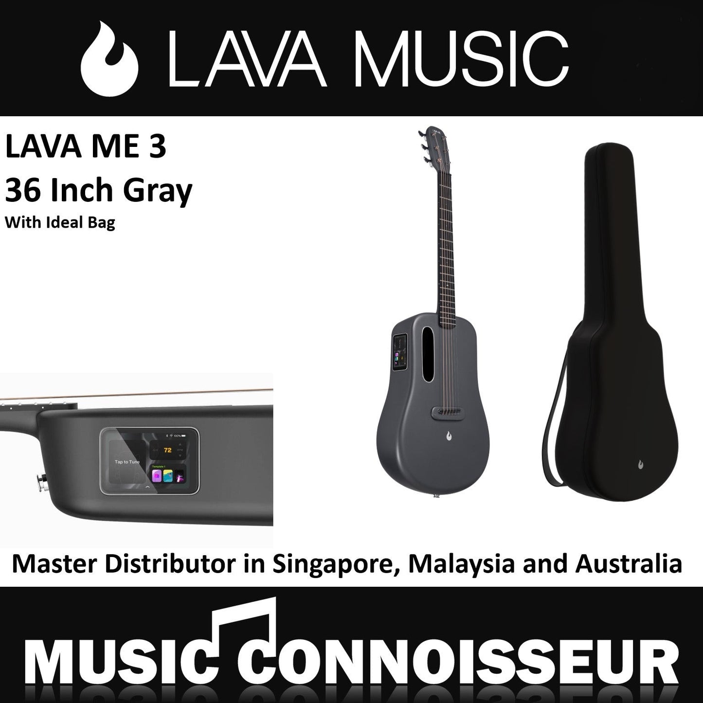 Lava Me 3 36" Smart Carbon Composite Guitar (Space Gray) with Ideal Bag