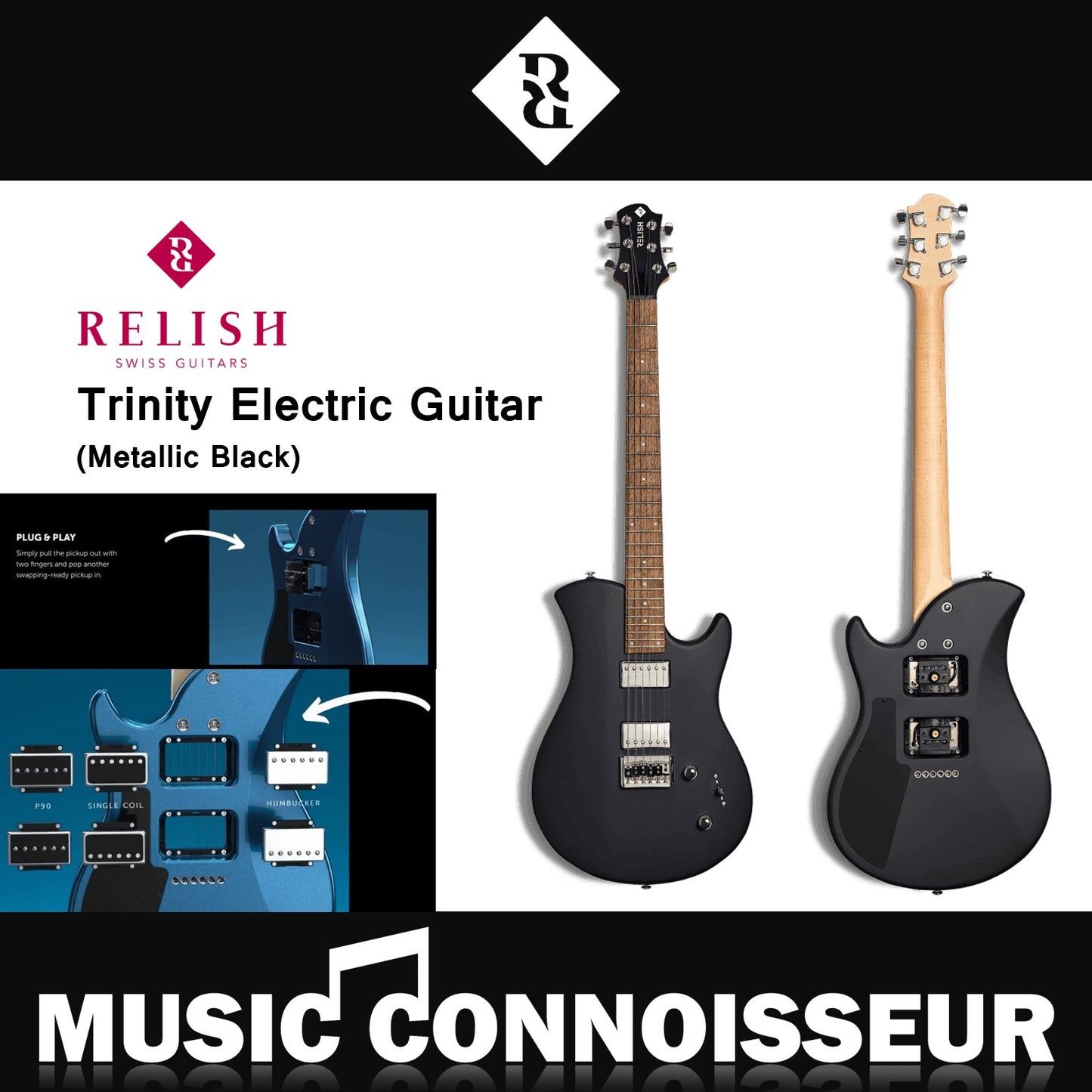 Relish Trinity Electric Guitar with Humbucker Pickup Set (Metallic Black)