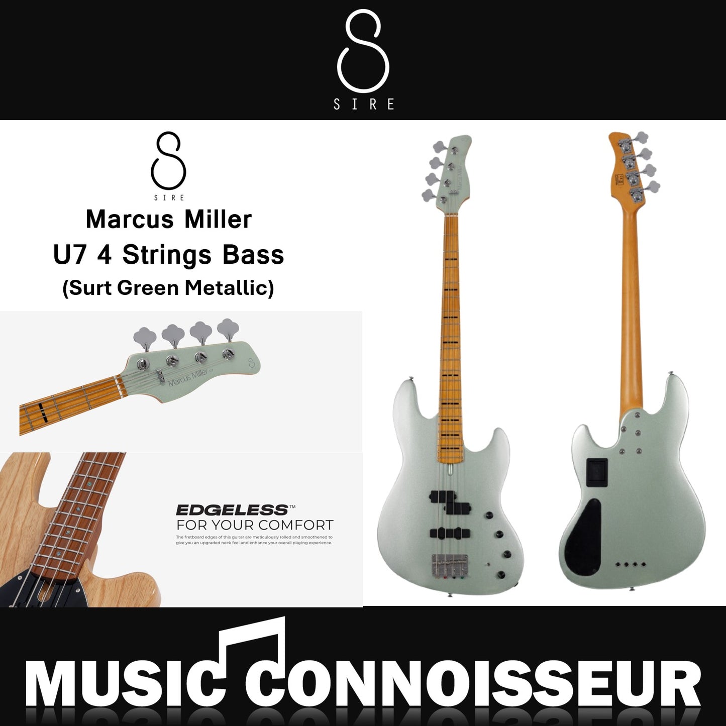 Sire Marcus Miller U7 4 Strings Bass (Surf Green Metallic)