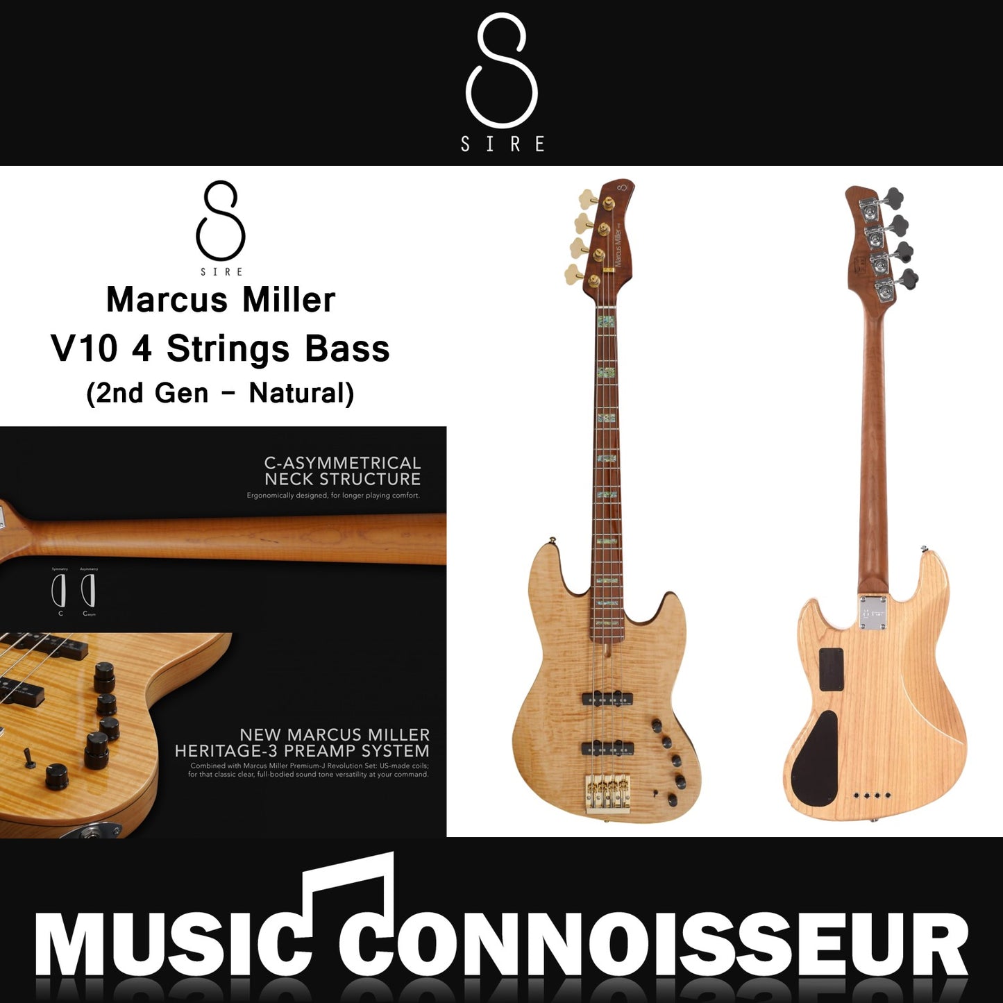 Sire Marcus Miller V10 4 Strings Bass (2nd Gen - Natural)