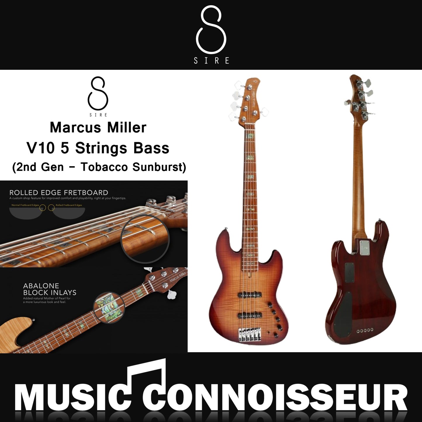 Sire Marcus Miller V10 5 Strings Bass (2nd Gen - Tobacco Sunburst)